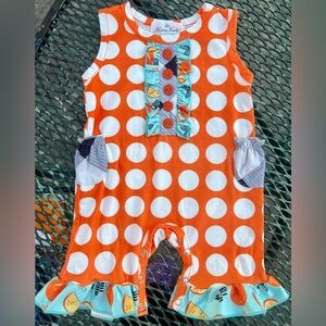 Marie Nicole 3-6 Polka Dot Orange White Summer Fruit Romper